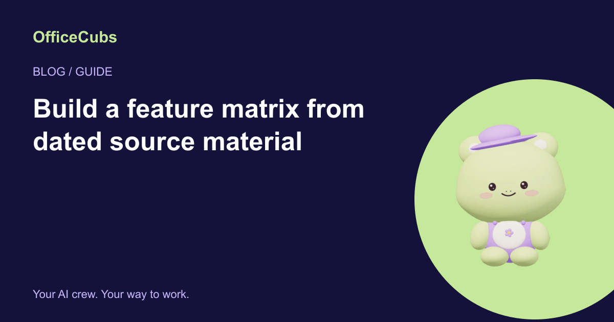 Build a feature matrix from dated source material