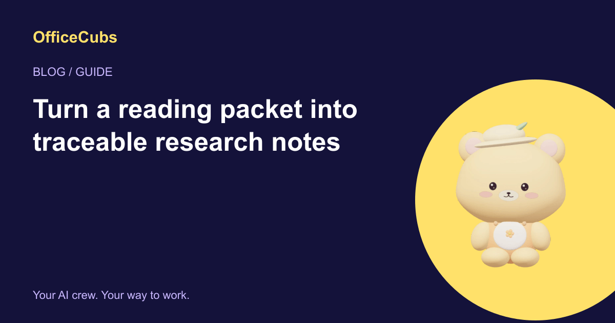 Turn a reading packet into traceable research notes